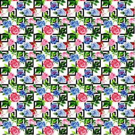 Pink And Blue Roses On A Geometric Background - Adhesive Vinyl