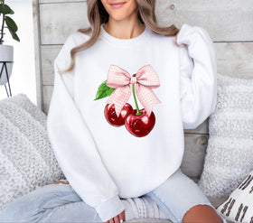 Pink Gingham Coquette Cherry DTF Transfer