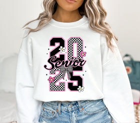 Senior 2025 black and pink check DTF Transfers