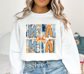 Mama blue and orange floral DTF Transfers