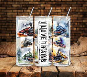 I love trains vinyl tumbler wrap