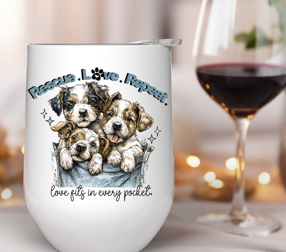 Love rescue repeat-dogs in a pocket UV DTF Decals