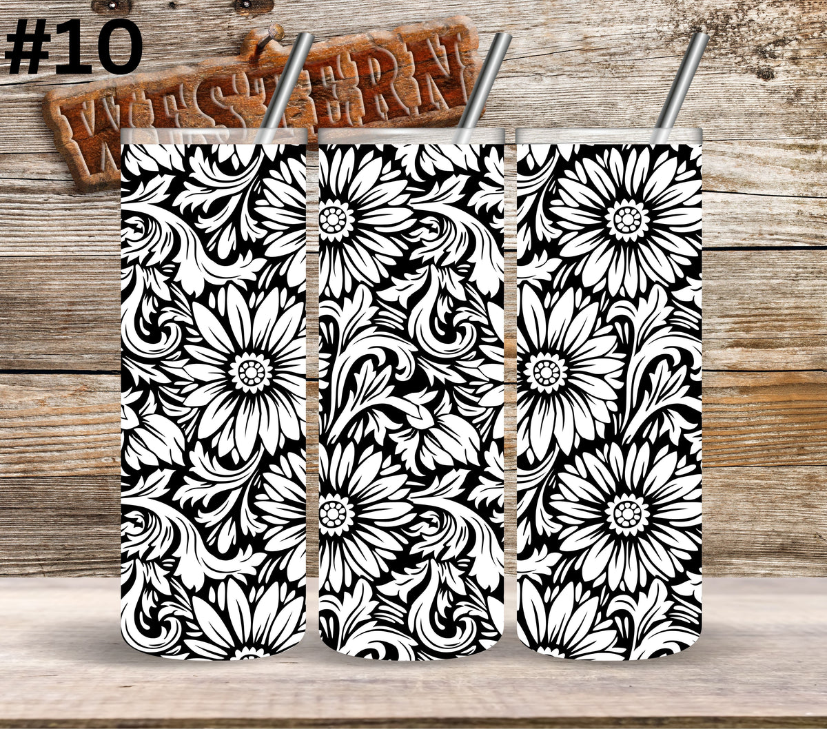 Black Floral Tool UV DTF Tumbler wrap 10 Designs