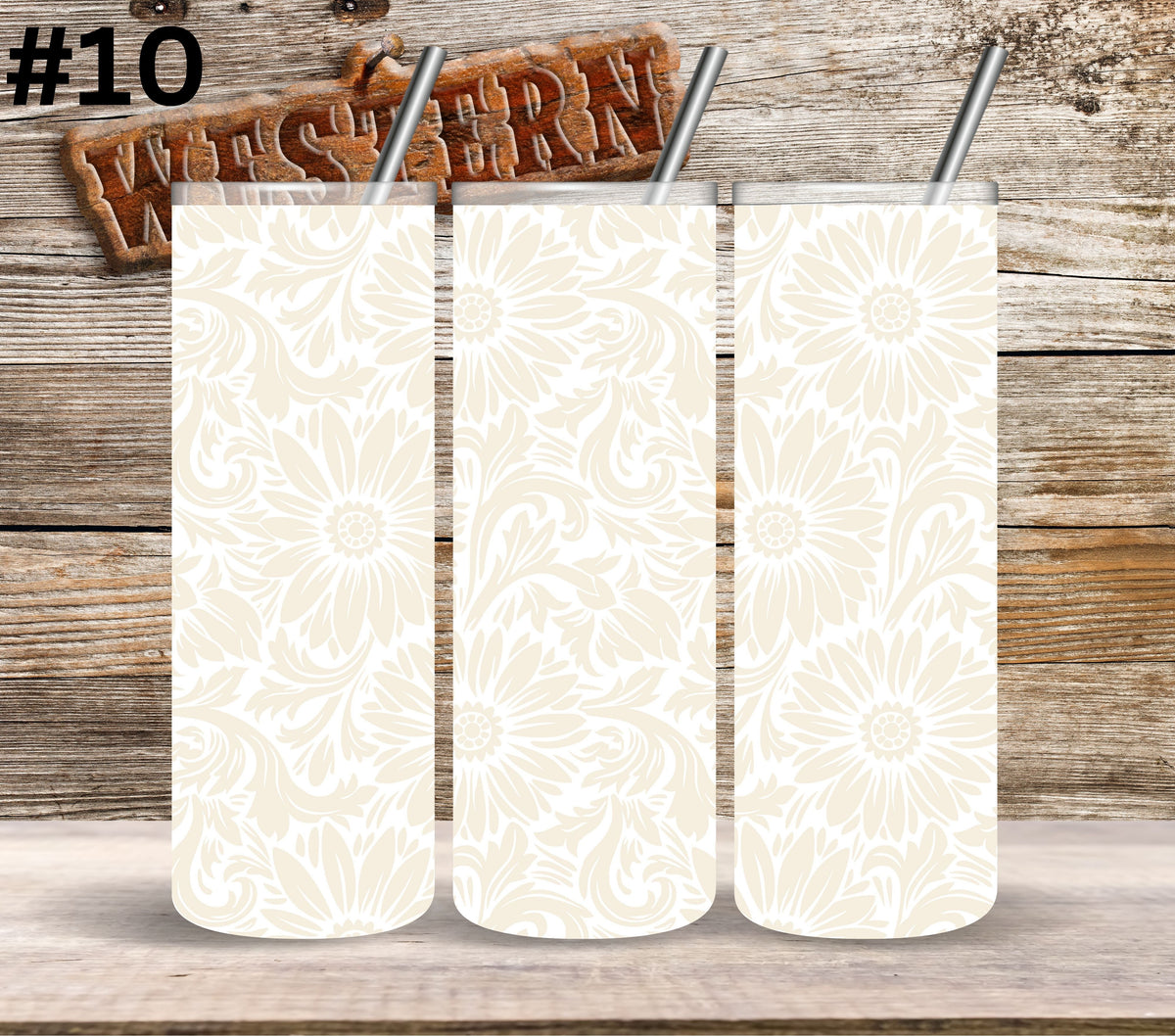 White Floral Tool UV DTF Tumbler wrap 10 Designs