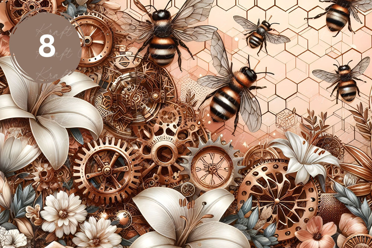 Steampunk Floral Bees Vinyl collection- 12x12 vinyl sheets-20 designs available