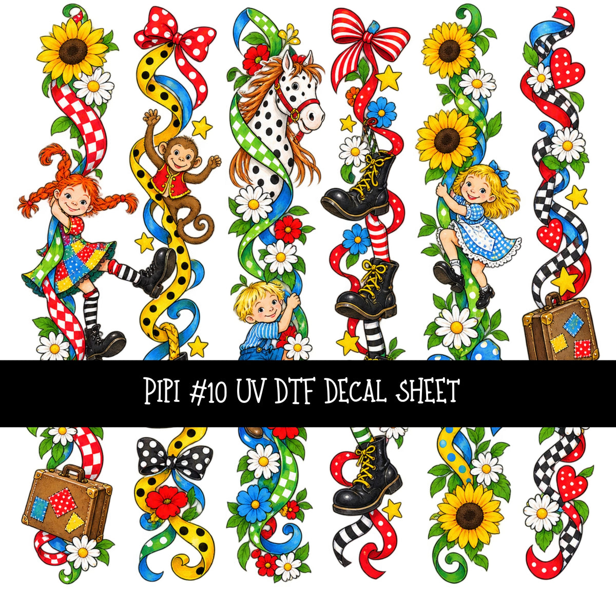 Pippi UV DTF Decal sheets 12 Designs available