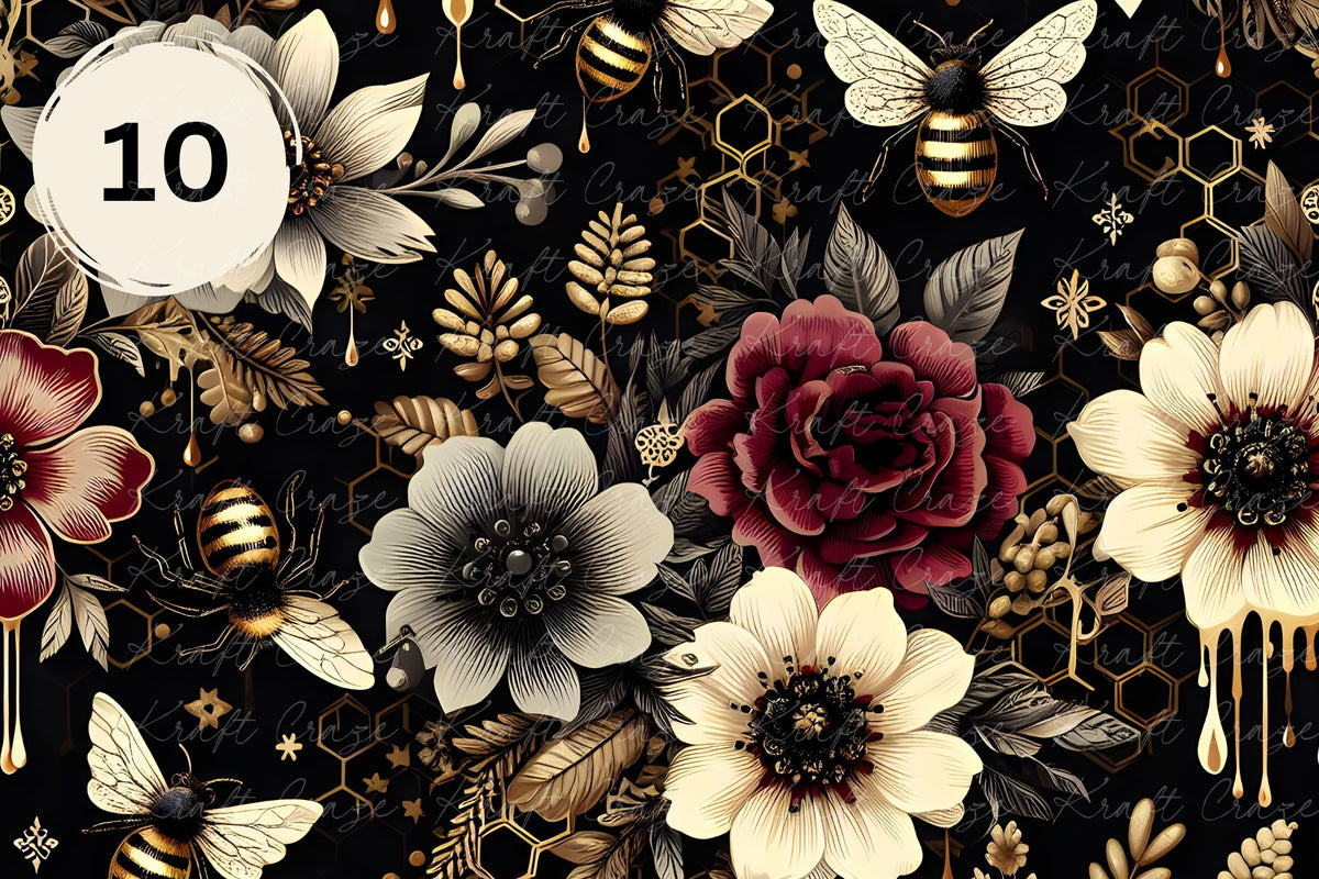 Floral Bees vinyl collection- 12x12 sheets- 19 designs available