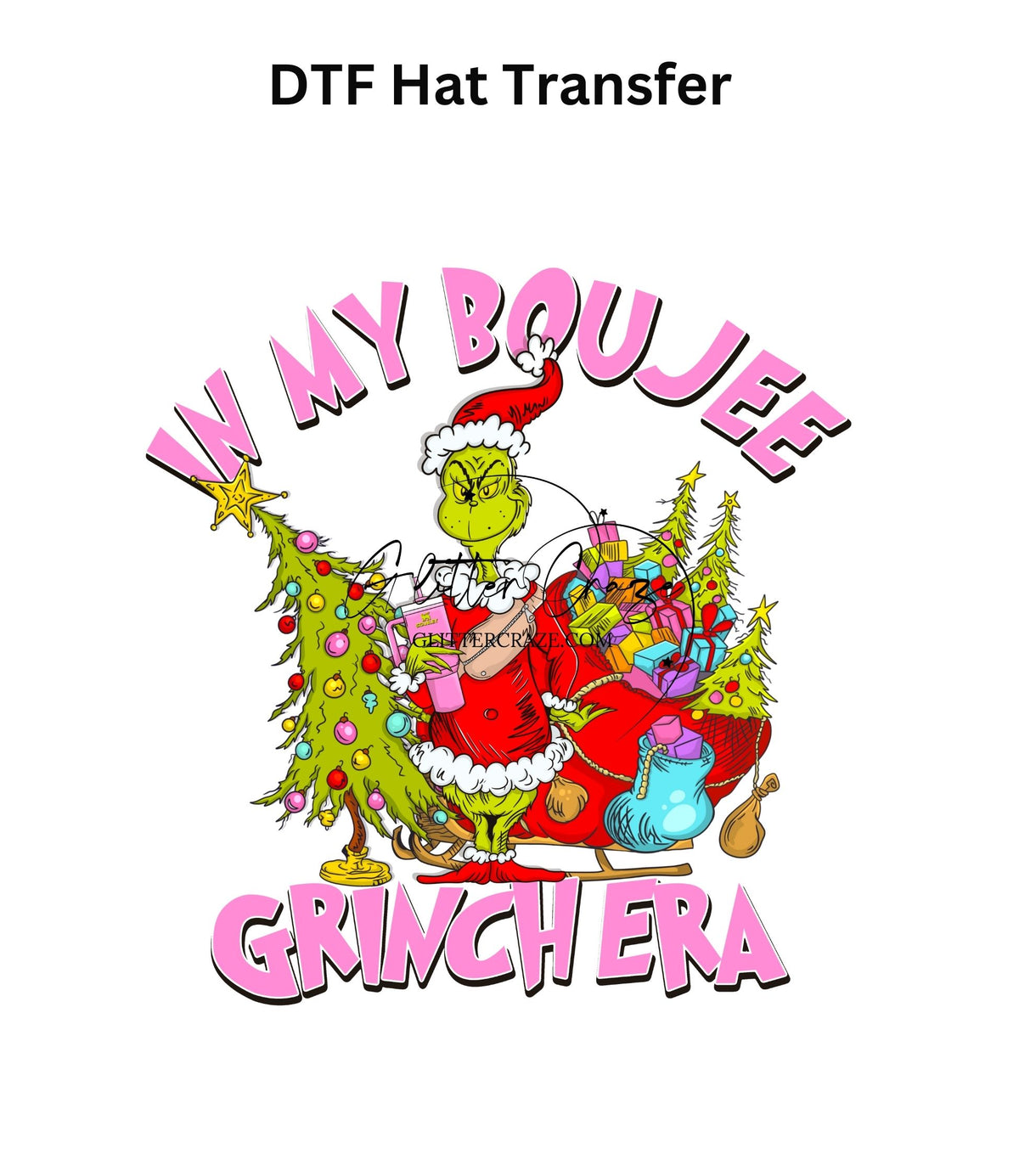 Pink Grinch DTF and hat bill dtf transfers- 4 Designs