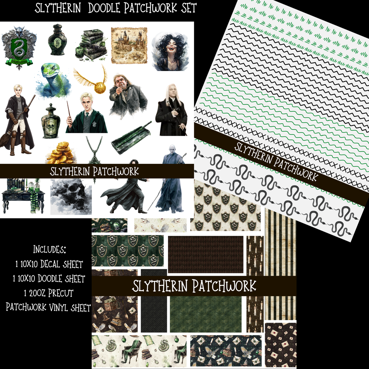 Slytherin Doodle Patchwork Set