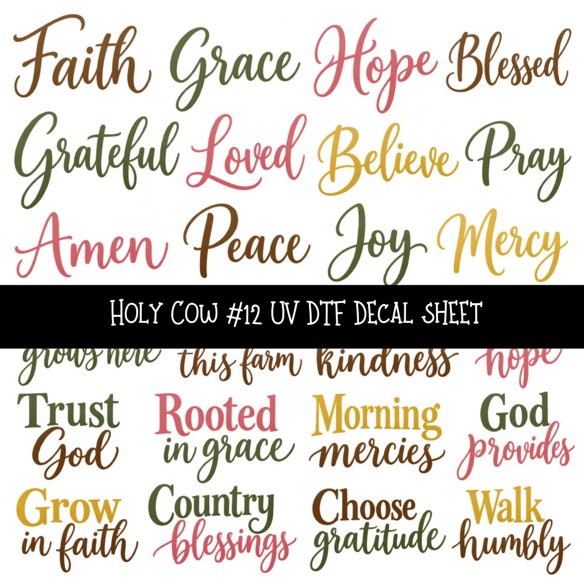 Holy Cow UV DTF Decal sheets 12 Designs available