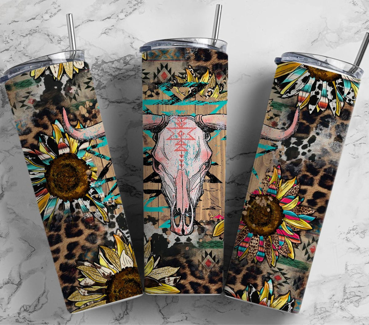 Bull Skull vinyl tumbler wraps- 7 Designs