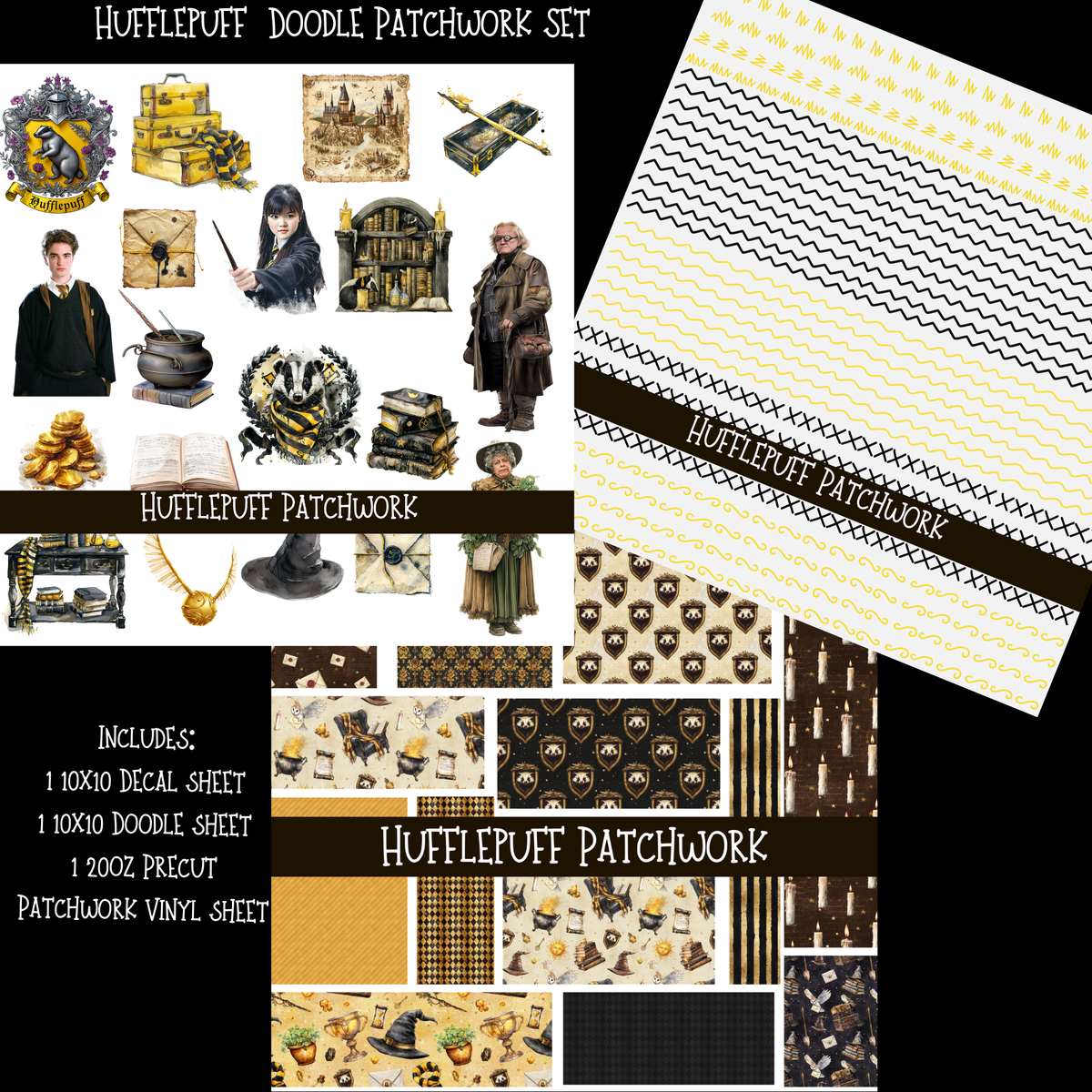 Hufflepuff Doodle Patchwork Set