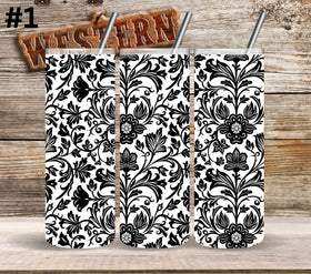 Black Floral Tool UV DTF Tumbler wrap 10 Designs