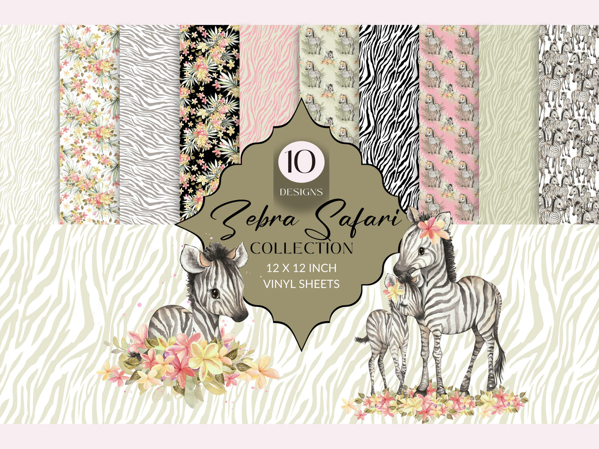 Zebra Safari Vinyl collection- 12x12 vinyl sheets-10 designs available