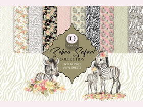 Zebra Safari Vinyl collection- 12x12 vinyl sheets-10 designs available