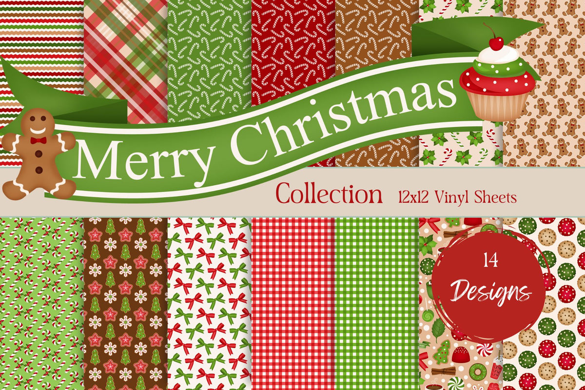 Merry Christmas vinyl collection- 12x12 sheets- 14 designs available