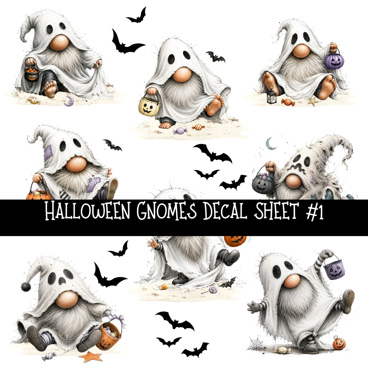 Halloween Gnomes UV DTF Decal sheets 6 Designs available