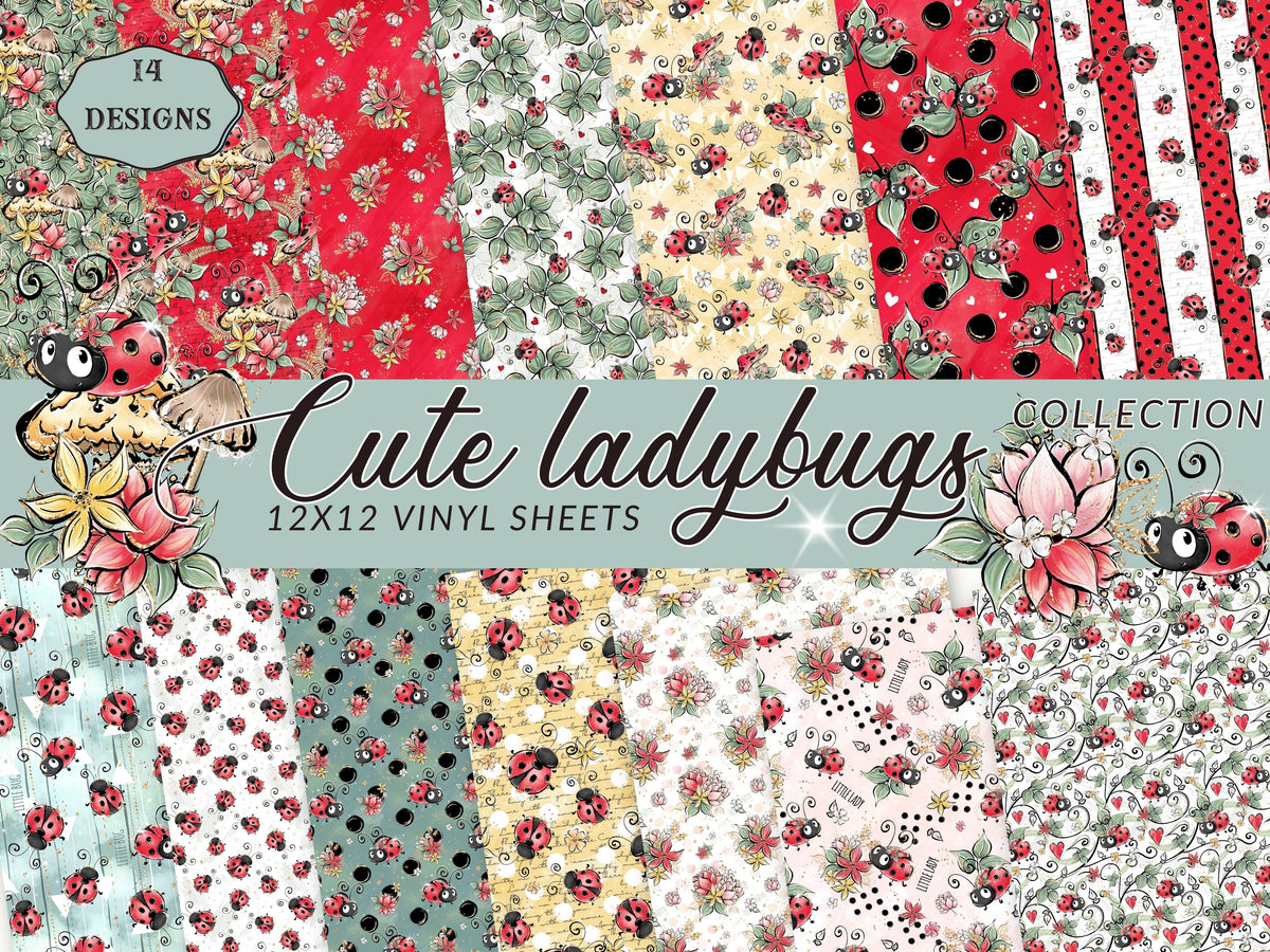 Cute Ladybug Collection Vinyl collection- 12x12 vinyl sheets-14 designs available
