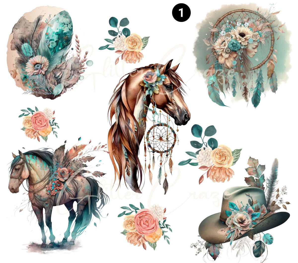 Boho Teal Western UV DTF Decal sheets- 3 Designs