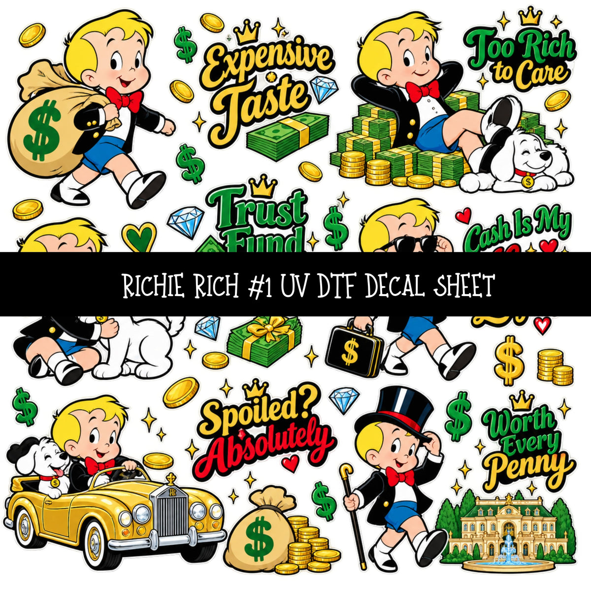 Richie Rich UV DTF Decal sheets 11 Designs available