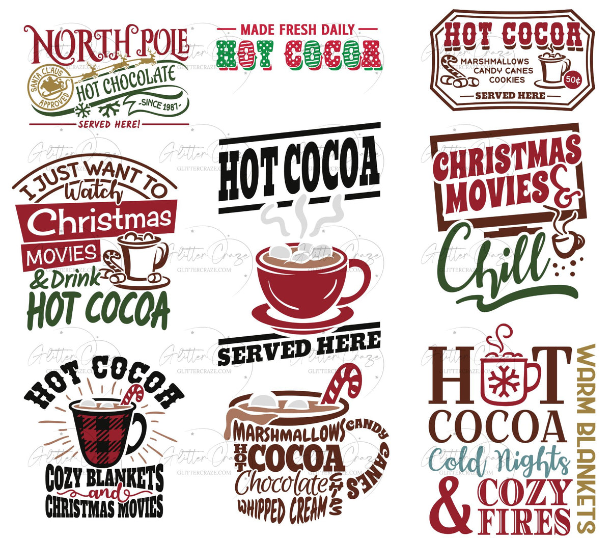 Hot Cocoa UV DTF Decal sheets- 3 Design options- 9 decals per sheets