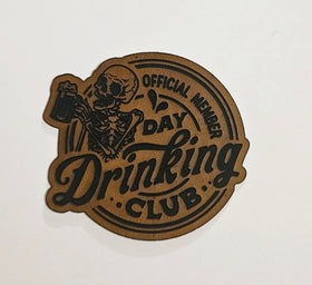 Day Drinking Faux Leather iron on hat patch