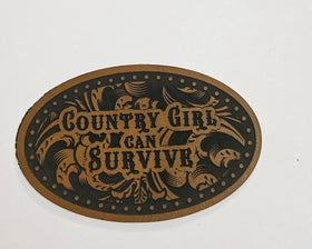 Country Girl can Survive Faux Leather iron on hat patch