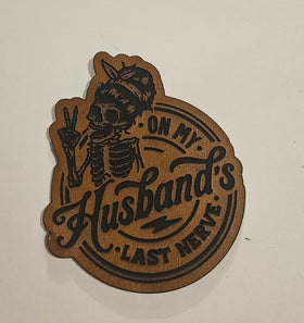 On my husband's last nerve skeleton Faux Leather iron on hat patch