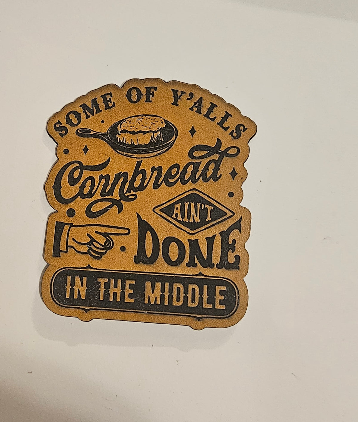 Some of Y'alls cornbread Faux Leather iron on hat patch