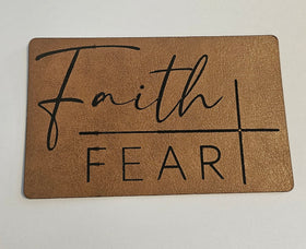 Faith over Fear Faux Leather iron on hat patch