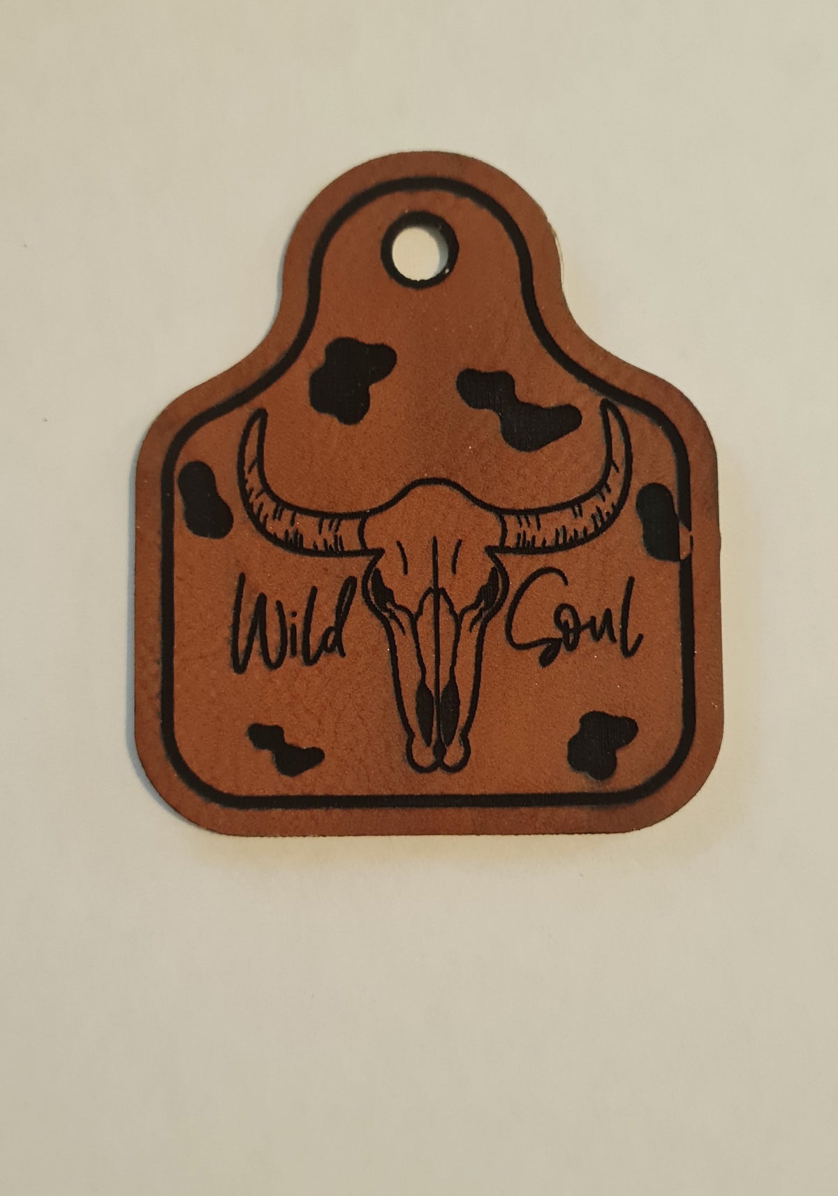 Wild Soul Cow tag Faux Leather iron on hat patch