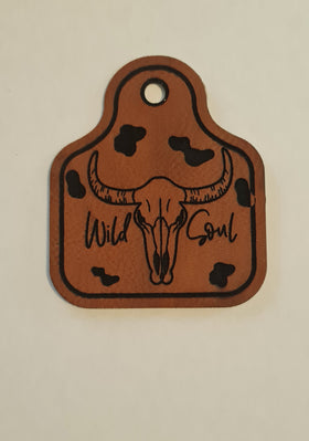 Wild Soul Cow tag Faux Leather iron on hat patch