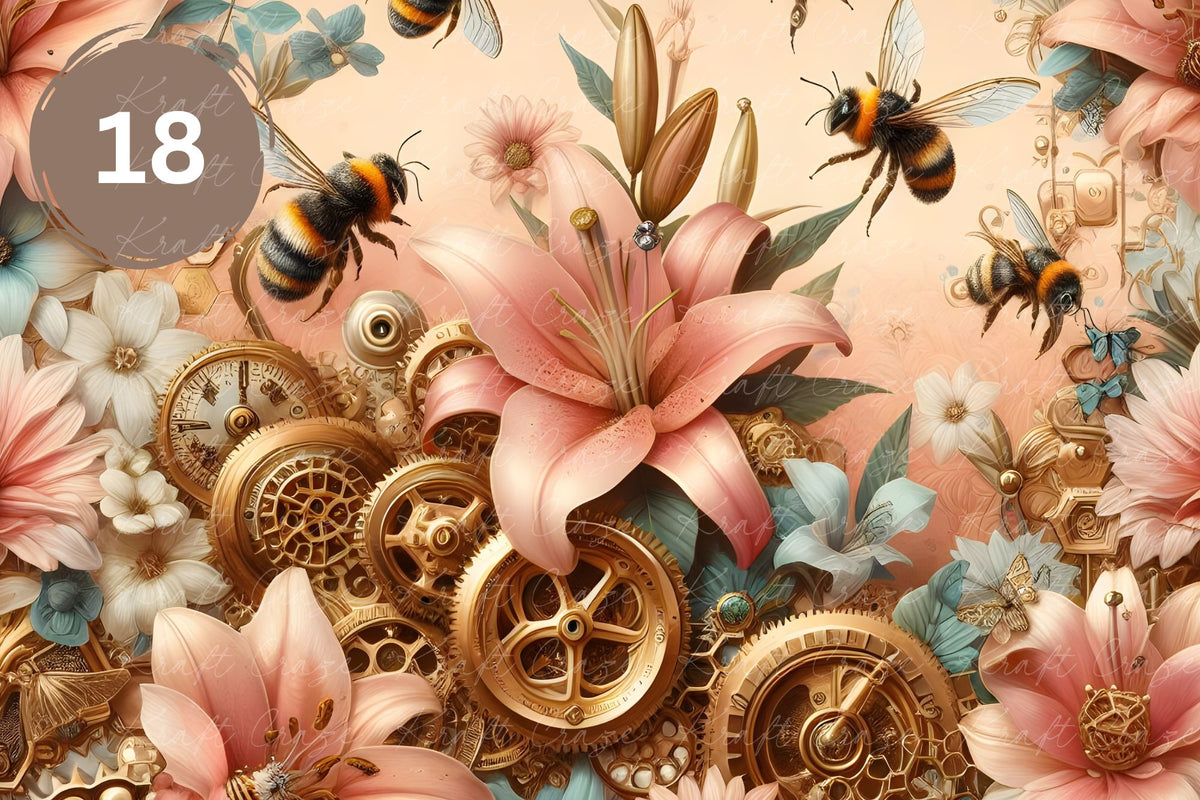 Steampunk Floral Bees Vinyl collection- 12x12 vinyl sheets-20 designs available