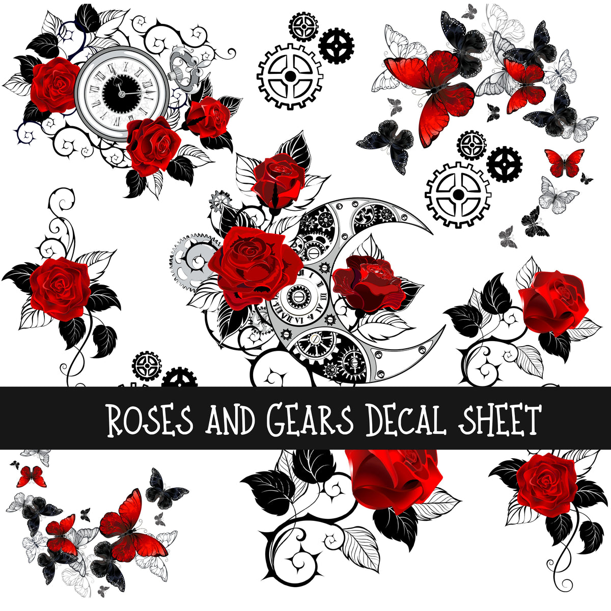 Roses and Gears  UV DTF Decal sheets