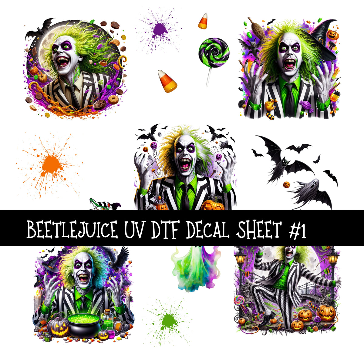 Bettlejuice UV DTF Decal sheets 3 designs available