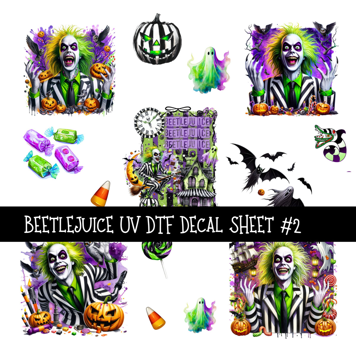 Bettlejuice UV DTF Decal sheets 3 designs available