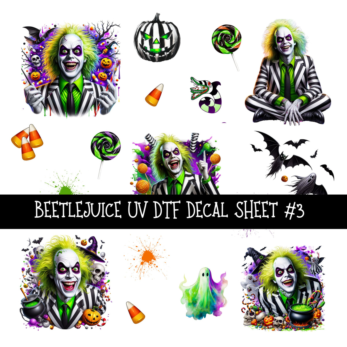 Bettlejuice UV DTF Decal sheets 3 designs available