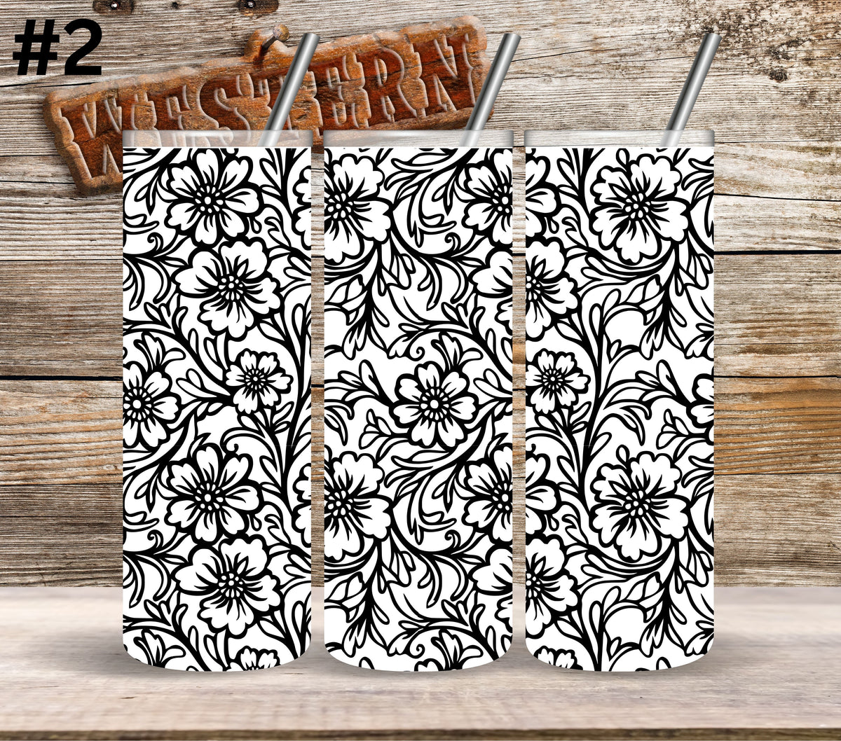 Black Floral Tool UV DTF Tumbler wrap 10 Designs