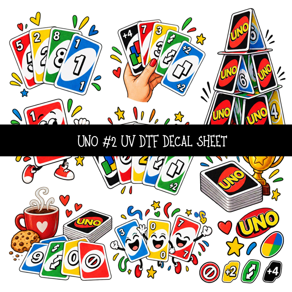 Uno UV DTF Decal sheets 12 Designs available