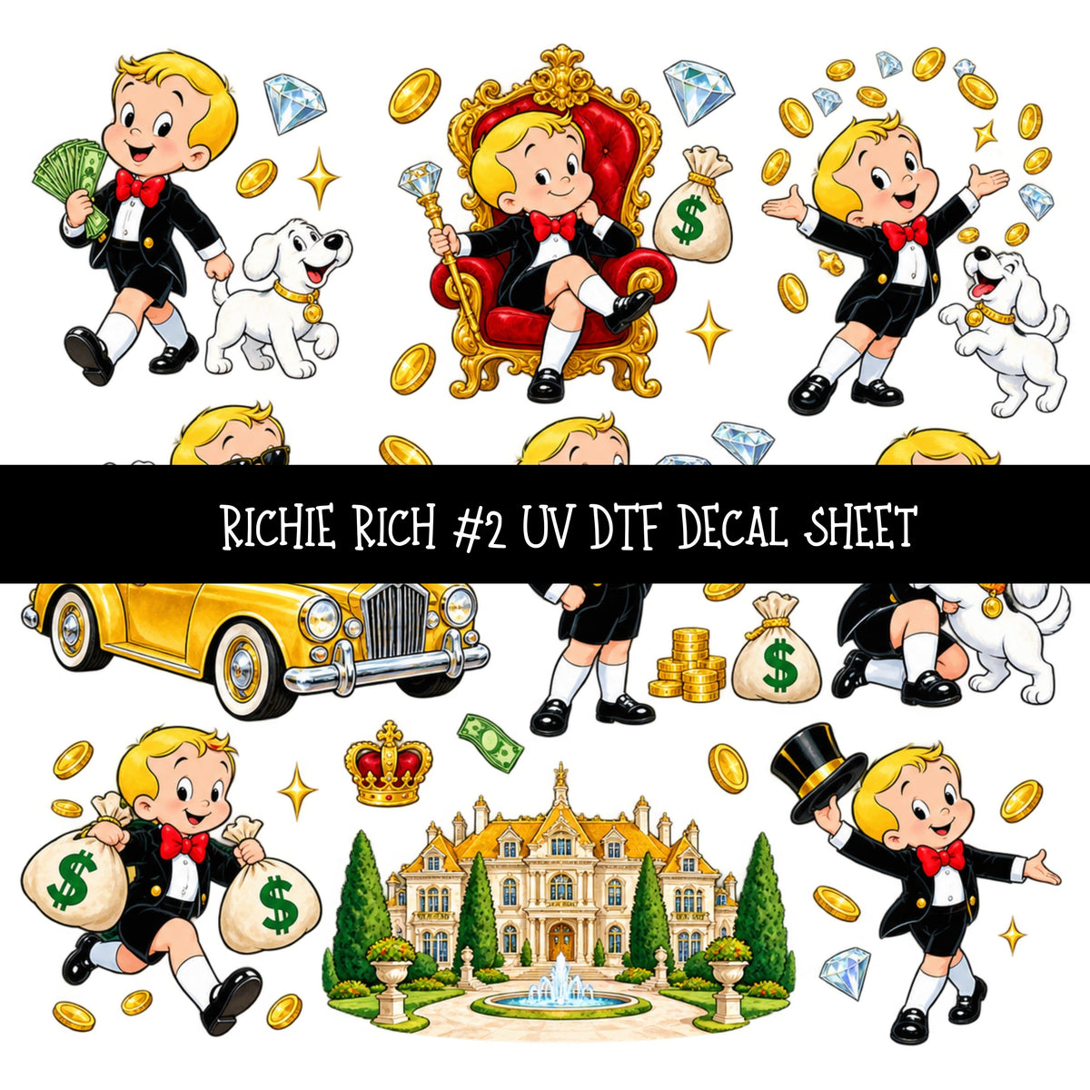 Richie Rich UV DTF Decal sheets 11 Designs available