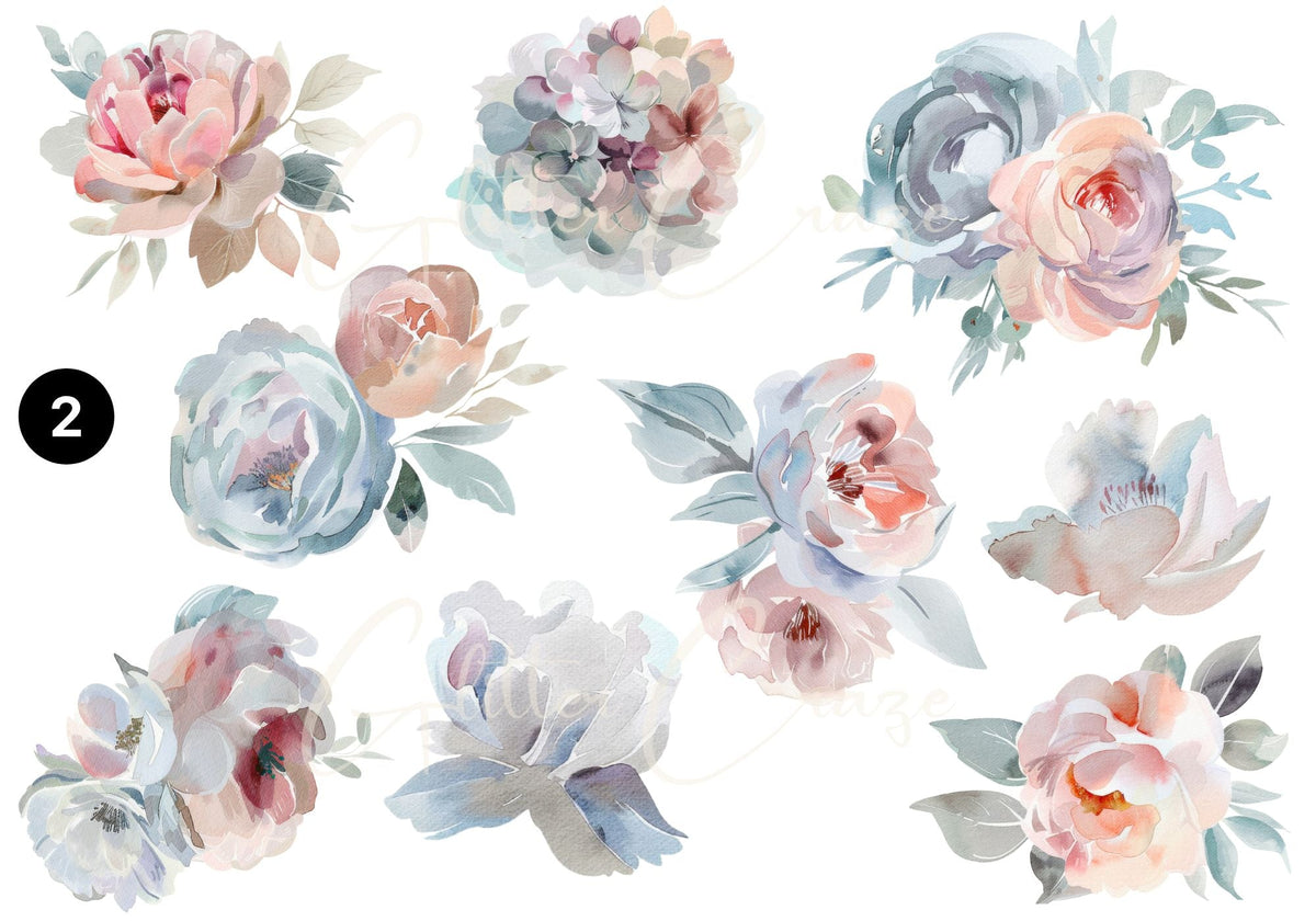 Watercolor floral decal sheets 11 Designs