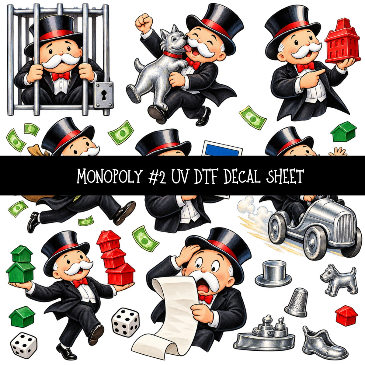 Monopoly UV DTF Decal sheets 11 Designs available