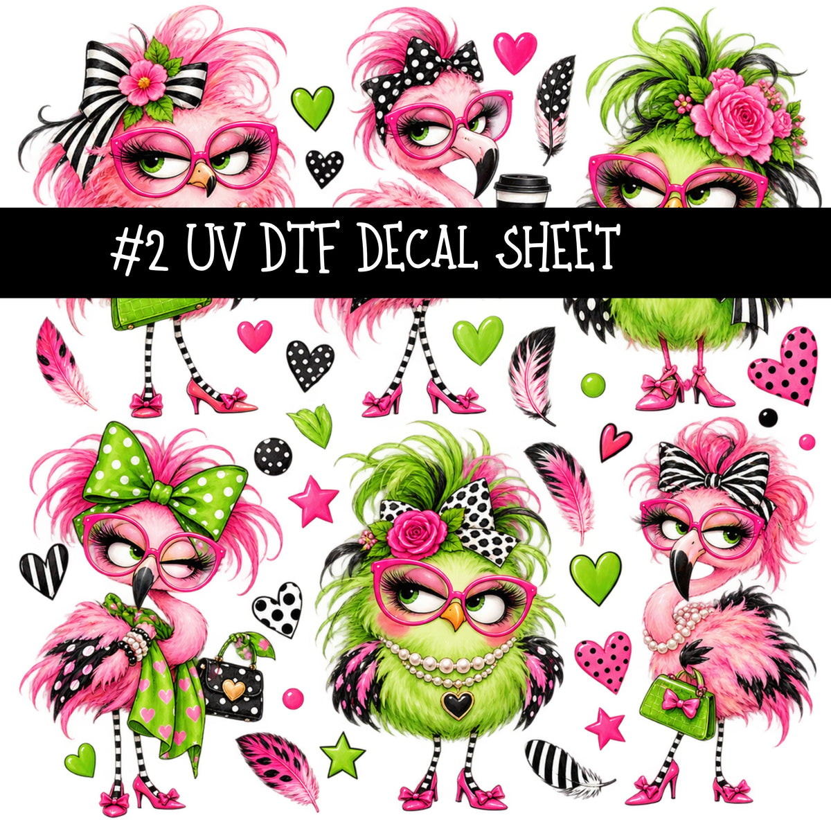 Flock Around UV DTF Decal sheets 11 Designs available