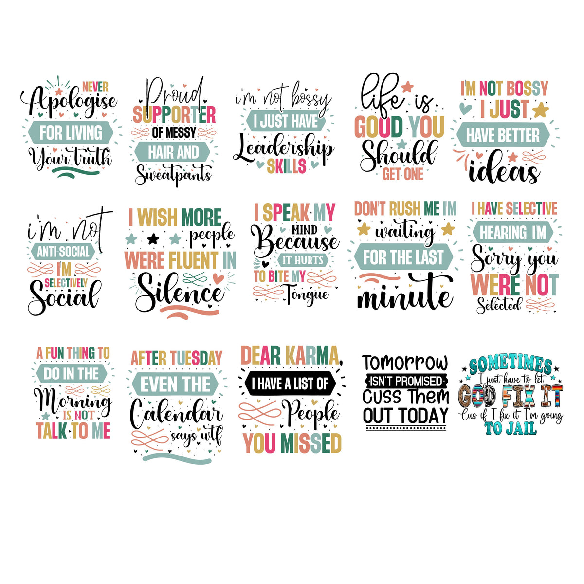 Sarcastic Sheet UV DTF Bundle- 40 Decals Limited quantities