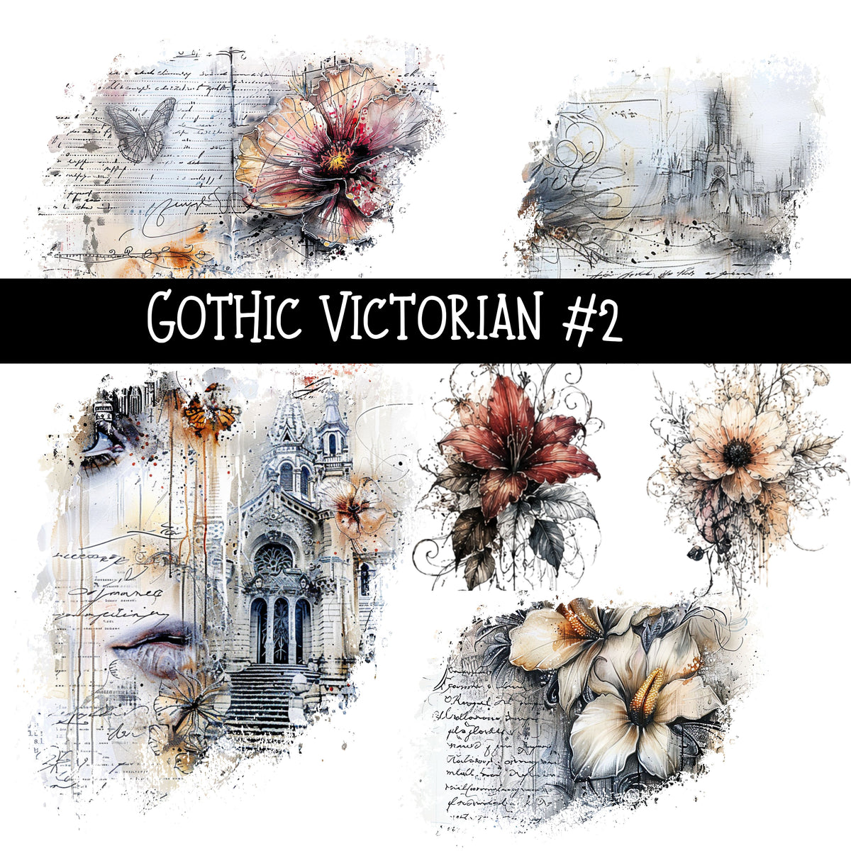 Gothic Victorian Torn Pages UV DTF Decal sheets 6 designs available