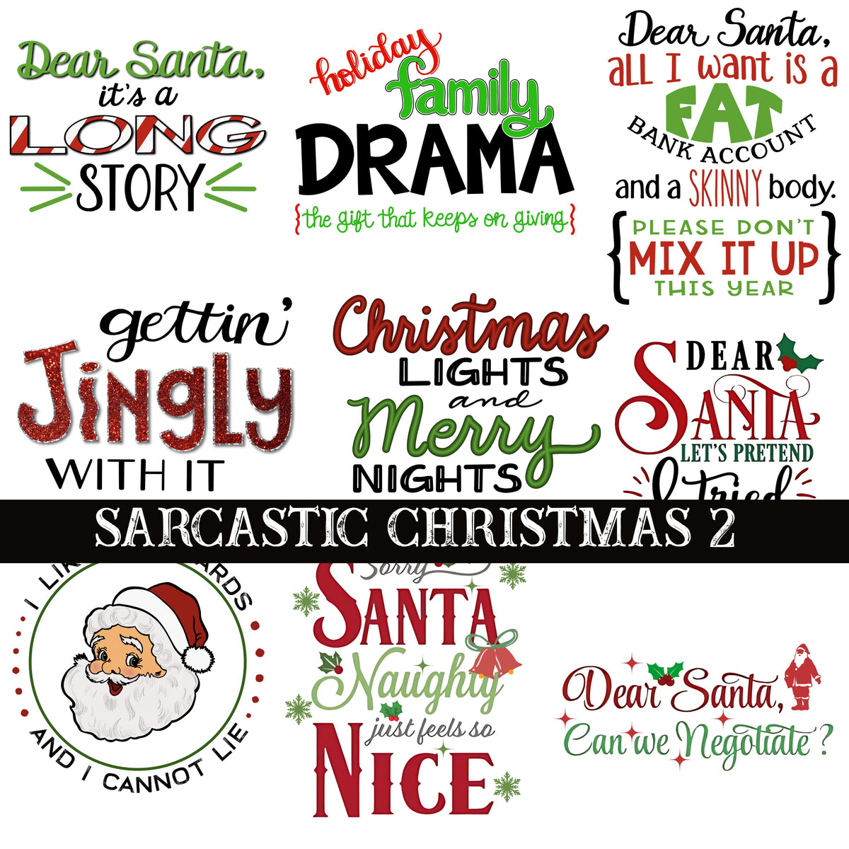 Sarcastic Christmas UV DTF Decal Sheets 3 Design sheets available