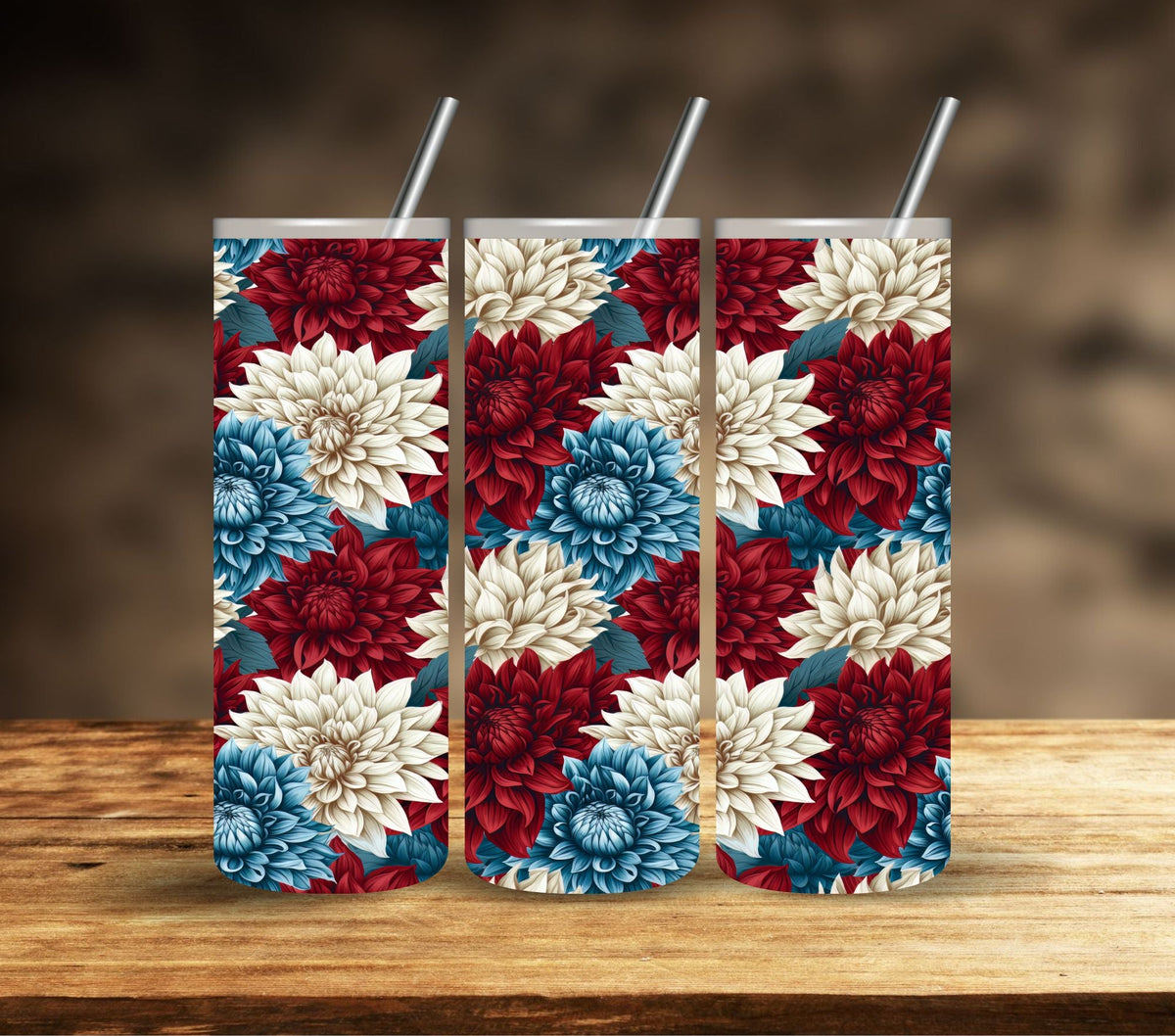 3D Patriotic Floral Vinyl Tumbler wraps- 11 Designs