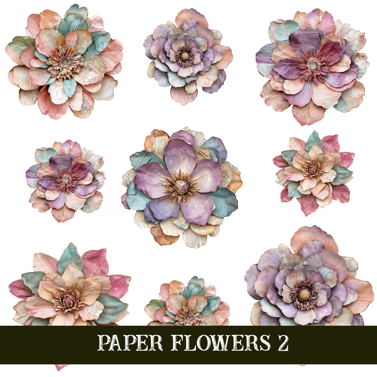 Paper Flowers UV DTF Decal Sheets 4 sheet design options
