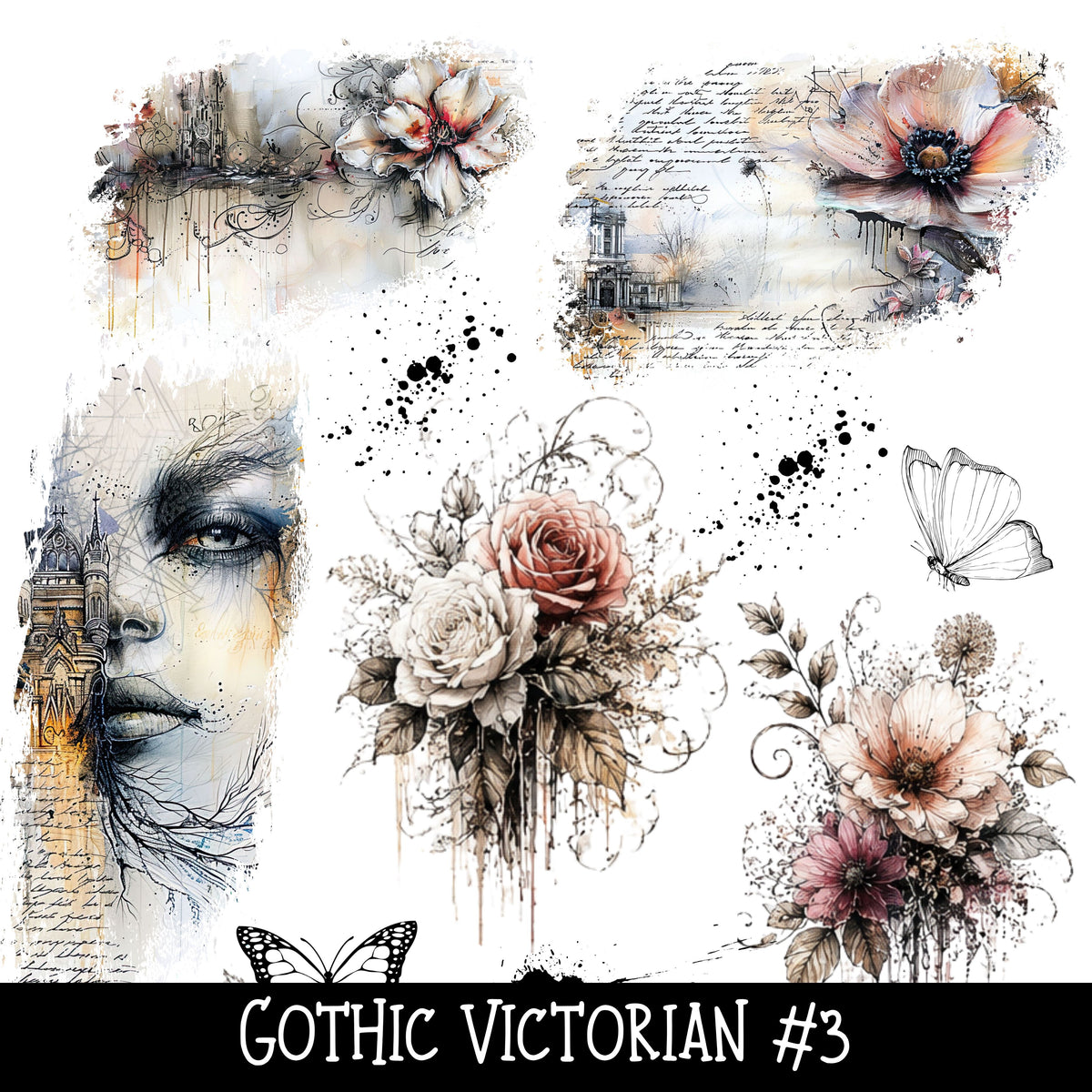 Gothic Victorian Torn Pages UV DTF Decal sheets 6 designs available