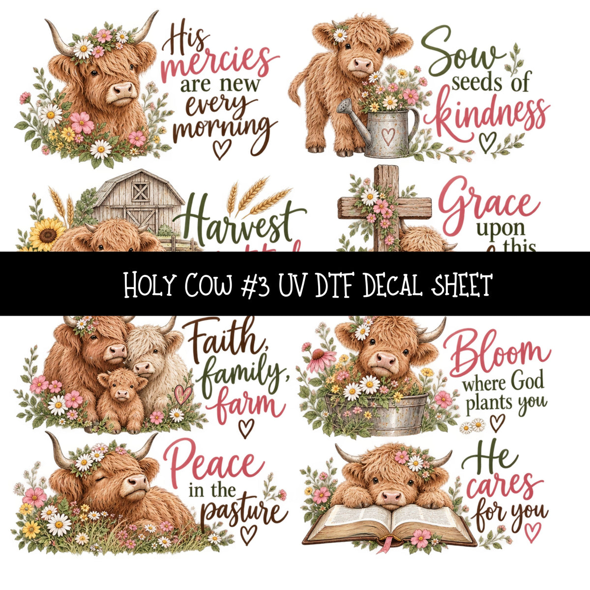 Holy Cow UV DTF Decal sheets 12 Designs available